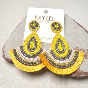 NWT Kay Lee Seed Beaded Southwestern Boho Yellow‎ Earrings Handmade